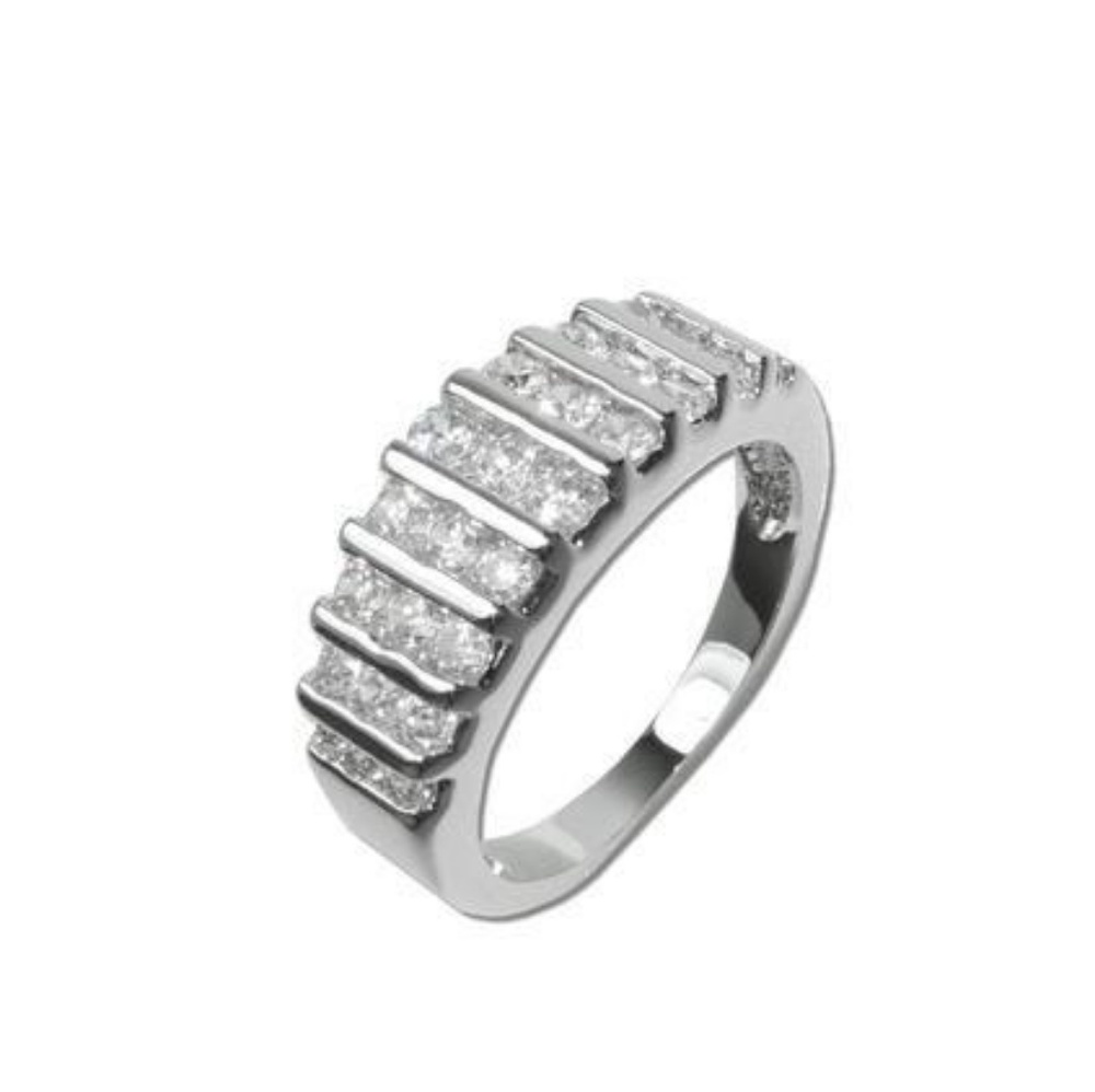 925 Silver 9 Columns of CZ Diamond Ring
